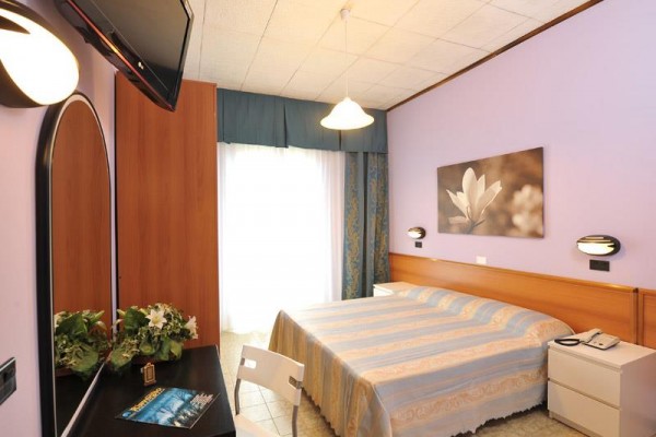 Pokój hotelowy z łóżkiem małżeńskim, telewizorem i obrazem kwiatu na ścianie.
